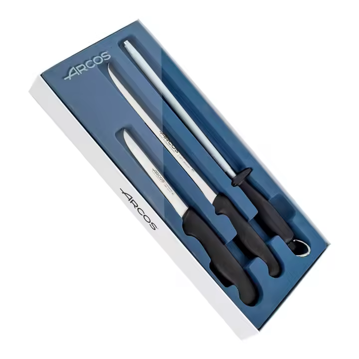 ARCOS 2900 - Kit de Cuchillo Jamonero de 24 cm, Deshuesador y Chaira en Estuche - 1