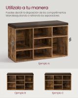 Banco zapatero con asiento acolchado, 9 compartimientos y estantes ajustables, ideal para entrada y sala de estar, disponible en blanco o marrón rústico - details 11