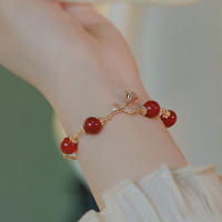Pulsera Ajustable De Agates Rojas Naturales Doradas Para Mujer Joyería Fina De Estilo Suave Adornos Charms Metálicos De Zinc - details 4
