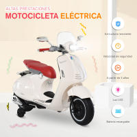 HOMCOM Moto Eléctrica Vespa Faros Música 2 Ruedas Auxiliares para Niños Mayores de 3 Años Motocicleta Infantil Autorizada 108x49x75 cm - details 3