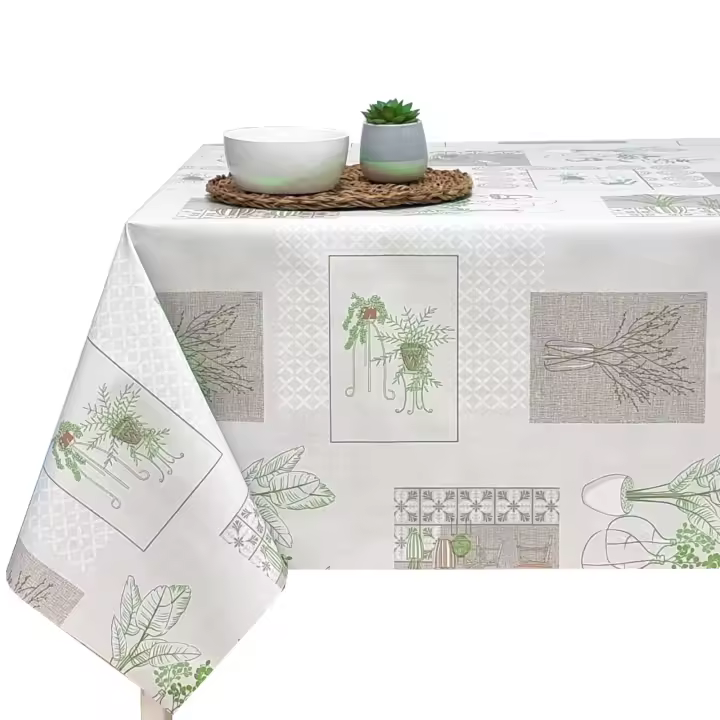 Mantel PVC, Mantel de hule, Ideal para el hogar, Cocina, Comedor, Fácil de limpiar, Para mesa rectangular, blanco. Prendas florales, Plantas, Hojas - 1