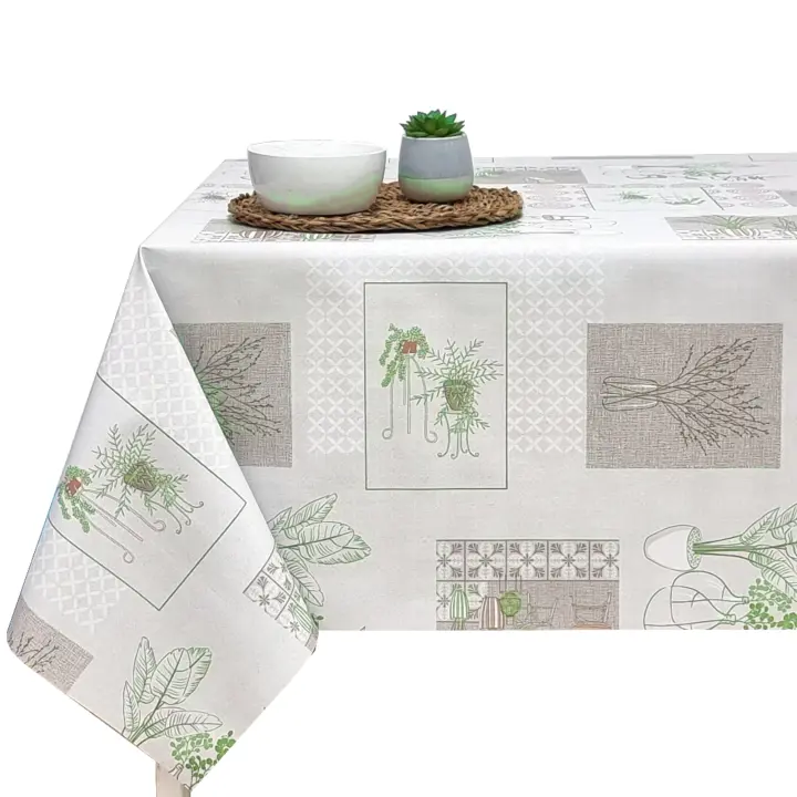 Mantel PVC, Mantel de hule, Ideal para el hogar, Cocina, Comedor, Fácil de limpiar, Para mesa rectangular, blanco. Prendas florales, Plantas, Hojas - 1