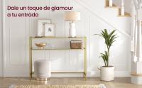 VASAGLE Mesa de Consola, Mesa de Entrada, Extremo del SofÁ, Tablero de Vidrio Templado, Marco de Metal, Patas Ajustables, para SalÓn, Entrada, Pasillo, Dorado y Transparente/Negro y Transparente/Blanco Perla y Gris Pizarra - details 0