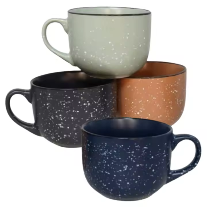 Set de 4 Tazones de Cerámica 500 ml - Diseño Moderno con Acabado en Colores Elegantes - para Café, Desayuno, Té, Sopas o Cereales - Resistentes y Apta para Microondas y Lavavajillas - No Pierden Color - 1