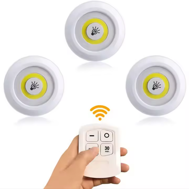 Luz Led Adhesiva, Pack de 3 Luces Led Con Mando a Distancia y Activación Por Pulsador, Luces Led a Pilas (no Incluidas), Instalación Sin Cables, Ideal para Luz Interior - 1