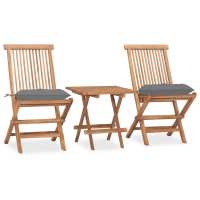 vidaXL Set comedor de jardín plegable 3 piezas madera de teca cojines en color Azul claro/Crema/Gris y más | acolchados duraderos para sofás de jardín terraza exterior - details 2