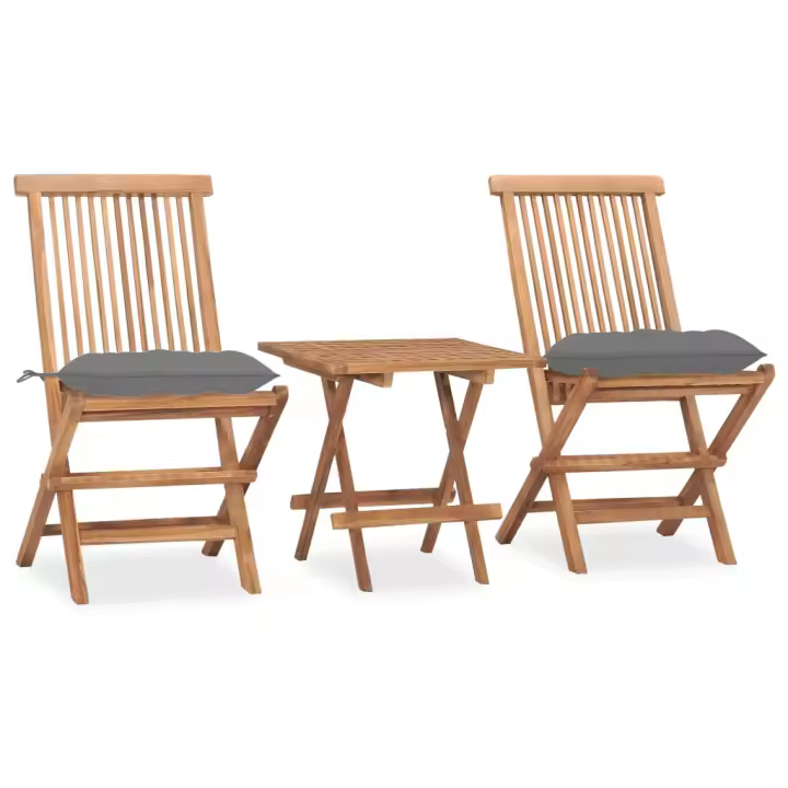 vidaXL Set comedor de jardín plegable 3 piezas madera de teca cojines en color Azul claro/Crema/Gris y más | acolchados duraderos para sofás de jardín terraza exterior - 1