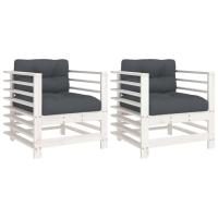 vidaXL Sillones de jardín con cojines 2 uds madera maciza de pino Pino natural, Pino blanco, Pino gris Conjunto Terraza Muebles Jardín Exterior Juego de Muebles de jardín Mueble Jardín Exterior Muebles de Salon Exterior - details 4