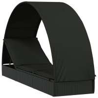 vidaXL Tumbona con toldo redondo ratán sintético 211x57x140 cm Marrón, Negro y blanco, Gris Sillas de Exterior Ideal para jardín, playa, piscina, terraza Tumbona Piscina Tumbonas Playa Tumbonas Jardín Exterior - details 0