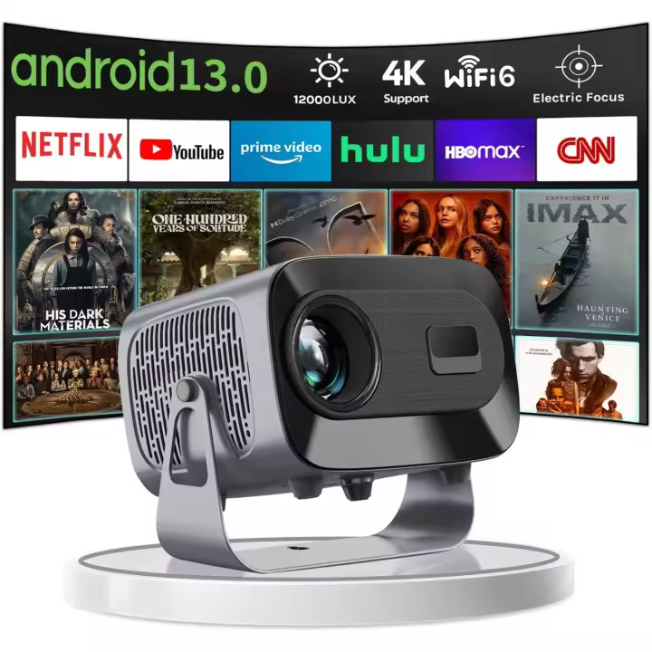 Mini proyector giratorio de 360°, compatible con Android 13.0 de 1080P, proyector de pared con altavoz, Netflix, enfoque automático Keystone 2 + 16 GB para cine en casa, Bluetooth, TV Box - 1