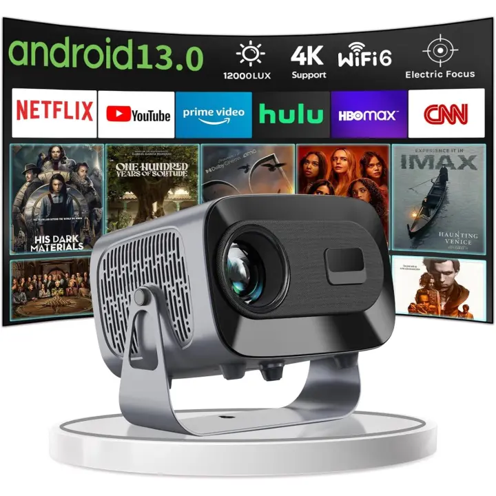 Mini proyector giratorio de 360°, compatible con Android 13.0 de 1080P, proyector de pared con altavoz, Netflix, enfoque automático Keystone 2 + 16 GB para cine en casa, Bluetooth, TV Box - 1