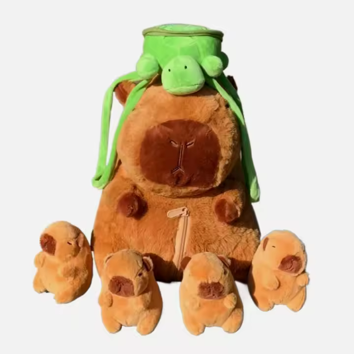 Juego De Peluches Capybara Mommy Con 4 Bebés Muñeco De Peluche Capybara Juguete De Cojín Y Mochila Para Niños Regalo De Navidad - 1