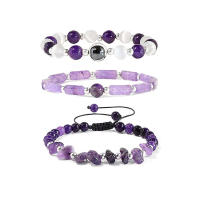 3 PCS Pulsera Vintage Con Cuentas Suaves De Colores Azul/Morado Para Mujer Estilo Geométrico Moda Casual - details 1