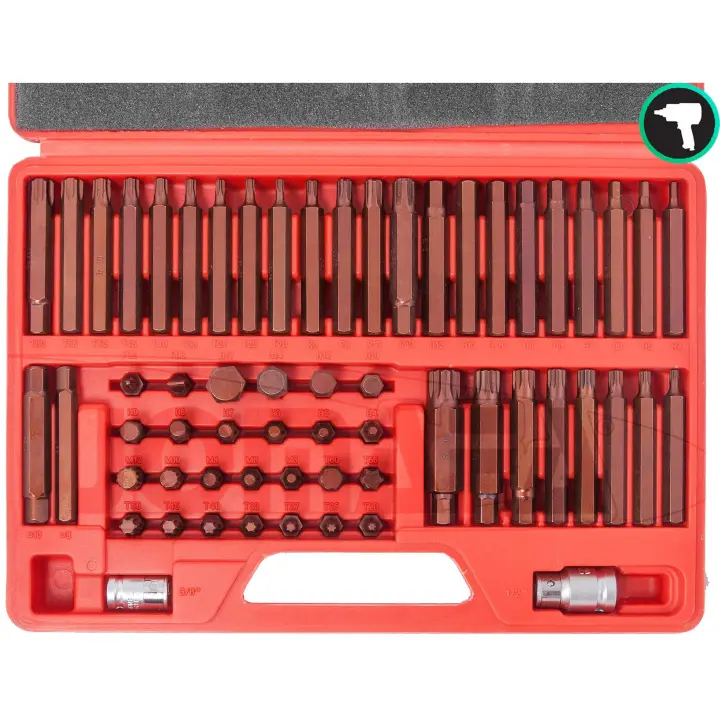 JOMAFA - Juego de puntas combinadas allen hexagonales, torx, torx inviolable, RIBE y xzn spline ACERO S2 PARA PISTOLA IMPACTO, 60 piezas - 3073 - 1