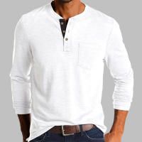 Camiseta De Hombre Elegante De Moda Primavera/Otoño Con Botones Collar Abierto Parcial Solido Con Bolsillo Manga Larga Top Para Comercio - details 2