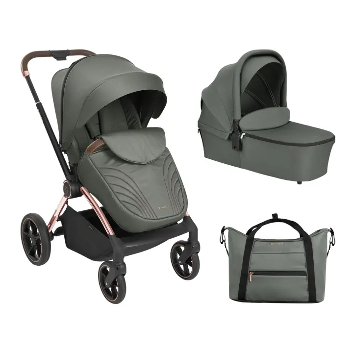 Cochecito Kikka Boo Kara Premium Dos Piezas - Desde el Nacimiento Hasta 22 Kg - Marco de Aluminio - Plegado Rápido - Asiento Orientado Hacia Atrás - Asa de Empuje de Cuero - 1