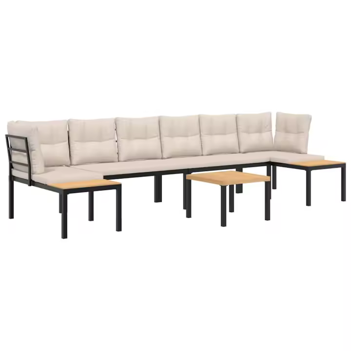 vidaXL Set sofás jardín y cojines 5 pzas acero recubierto polvo negro - 1