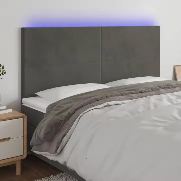 vidaXL Cabecero con luces LED terciopelo gris oscuro 200x5x118/128 cm - 1