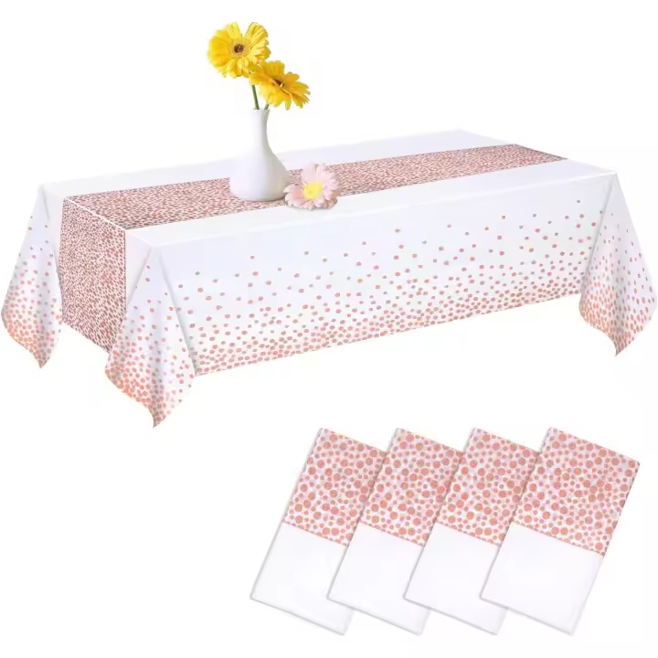 Rosa De 4 Piezas, Manteles De Plástico, 137*274 Cm, Ajustados Para Bodas Y CumpleañOs - 1