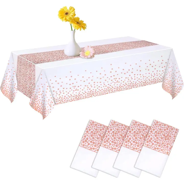 Rosa De 4 Piezas, Manteles De Plástico, 137*274 Cm, Ajustados Para Bodas Y CumpleañOs - 1