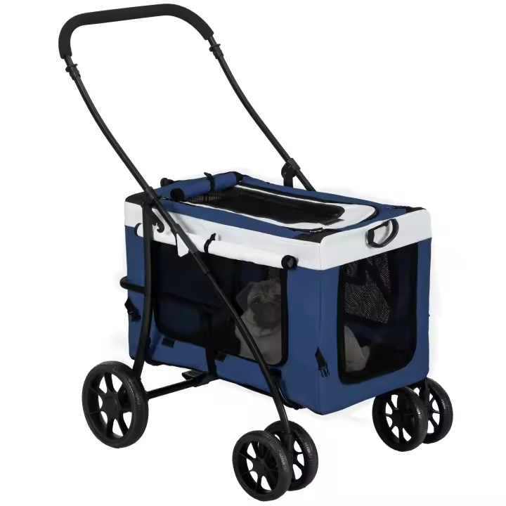 PawHut Carrito para Perros Cochecito para Perros Plegable con Vagón Desmontable 4 Puertas con Cremallera 2 Correas de Seguridad 2 Correa de Transporte y Cojín - 1