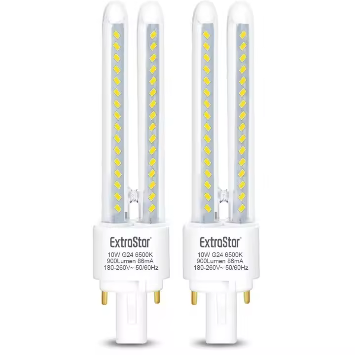 Paquete de 2 Bombillas LED PLC, 2 Pines, Tubo 2U, Maiz G24, Luz Fría Blanca No regulable - 1