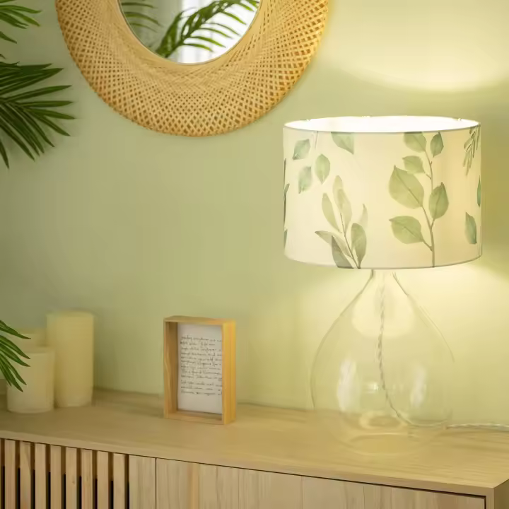 Ledkia Lámpara de Mesa Tela y Cristal Verdy Blanco - 1