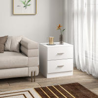 HOMCOM Mesita de Noche Moderna, Mesilla de Noche Dormitorio con 2 Cajones, Mesita Auxiliar para Salón, Dormitorio, Vestuario, 45x39,5x49 cm, Blanco - details 1