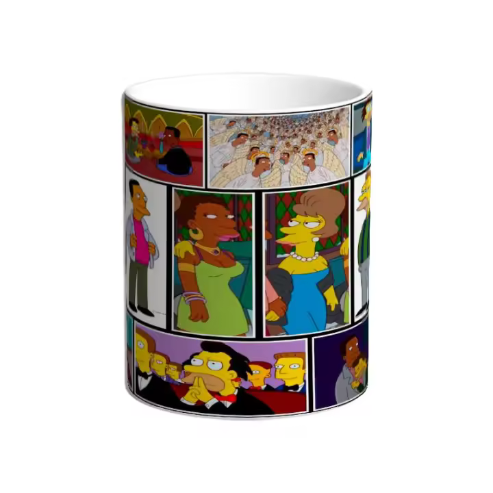 Taza Los Simpson. Homer. Bart. Lisa. Marge. Maggie. Abraham. Taberna de Moe. Barney. Lenny. Carl. Milhouse. Nelson - 1