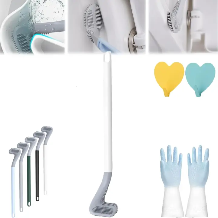 Cepillo de baño de mango largo, cepillo de baño de mango largo para limpieza, cepillo de baño optimista, cepillo de baño con cabeza de golf, cepillo de limpieza de inodoro de silicona flexible de 360 grados sin esquinas muertas (blanco) - 1