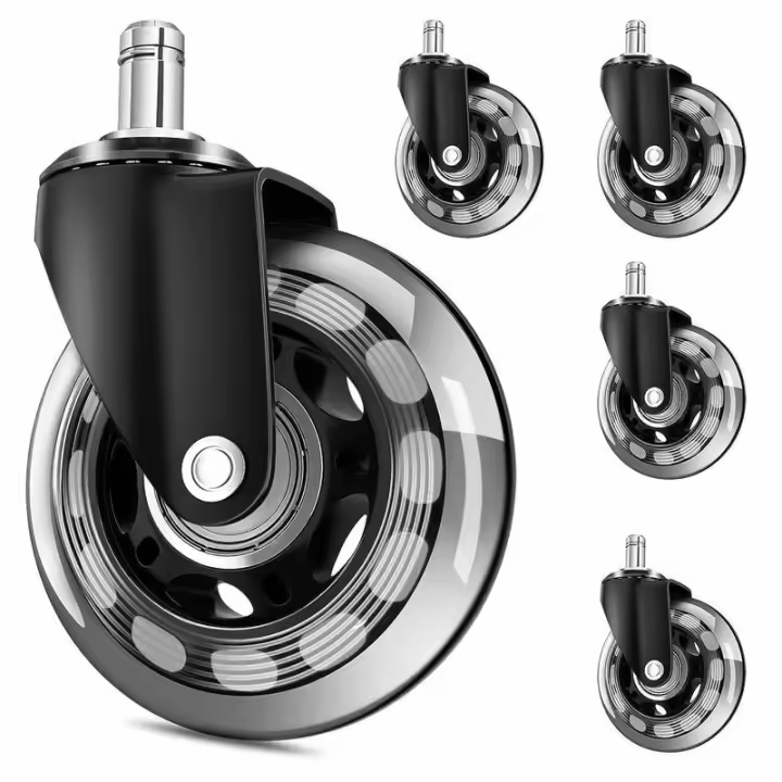 Rueda para silla de oficina atornillada, rueda para patas de silla de oficina, rueda giratoria silenciosa de 360 °, ruedas para muebles, rueda universal para silla de juegos (65 mm, 11 x 22 mm) - - 1