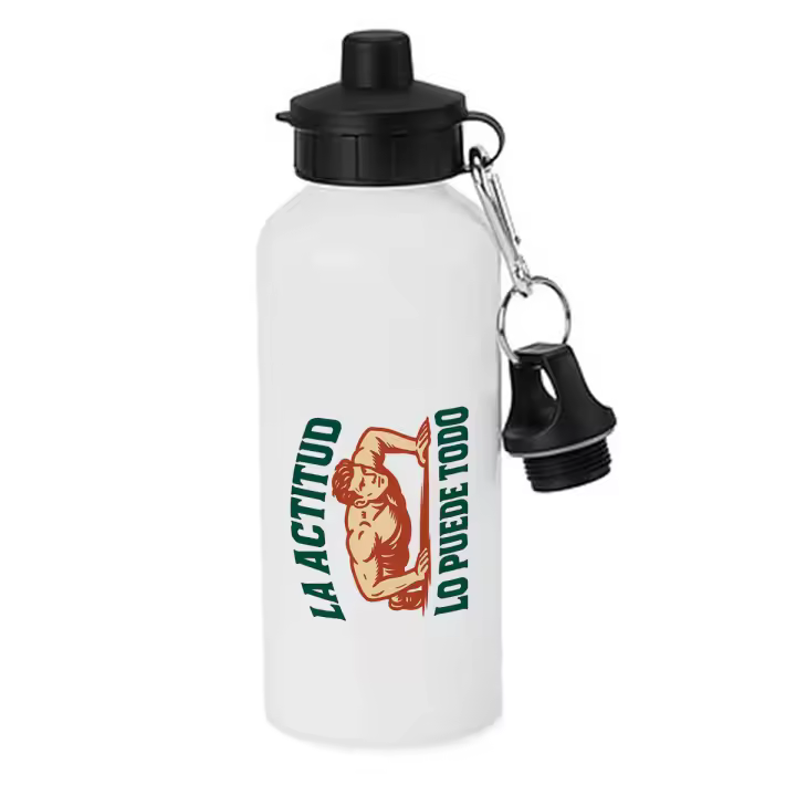MERCHANDMANIA Bidón deportivo 600 ml acero inoxidable con chupón frase motivadora la actitud lo puede todo botella escolar deporte bicicleta - 1