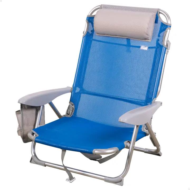 Aktive Silla de playa plegable, Silla de playa reclinable, Silla multiposición, Azul, 51x45x76 cm, Cojín acolchado, Asas de transporte, Soporta 110 kg, Sillas de playa, Sillas de playa bajas, Multiposición, Respaldo reclinable - 1