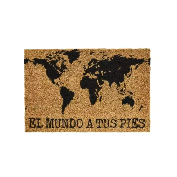 Dcasa Felpudo mapa antideslizante marrón de fibra el mundo a tus pies 60x40 cm - 1