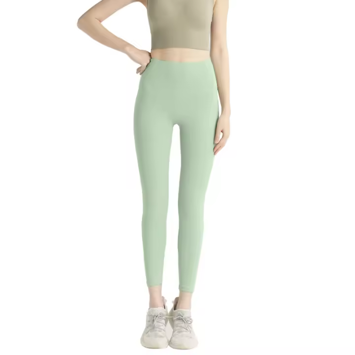 Pantalones de yoga sin líneas vergonzosas para levantar la cadera, de color melocotón, con cintura alta y control del abdomen, para correr, deportivos, color piel, para mujer - 1