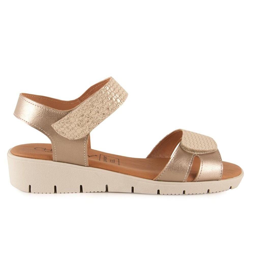 Zapatonee 886 Sandalias planas Chamby para mujer en dorado de piel