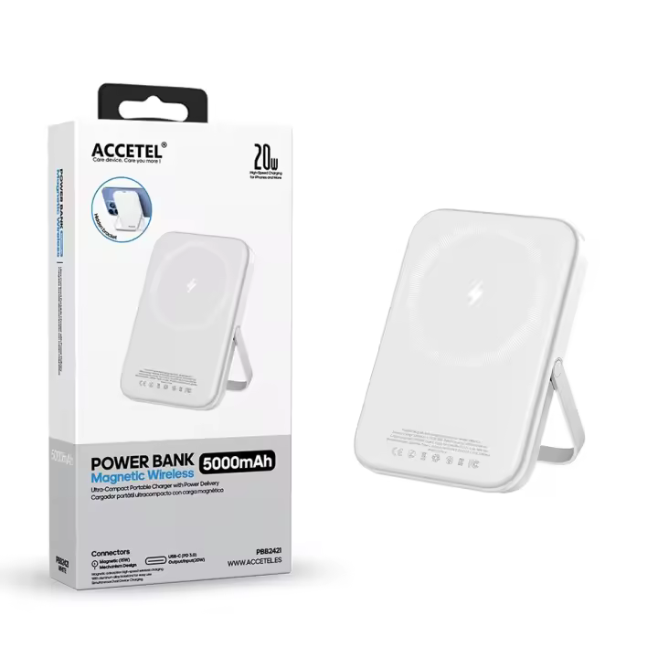 Bateria externa Inalámbrica Magsafe de Carga Rápida 5000mAh 20W PD 3.0 - Blanco PBB2421W Marca Accetel - 1