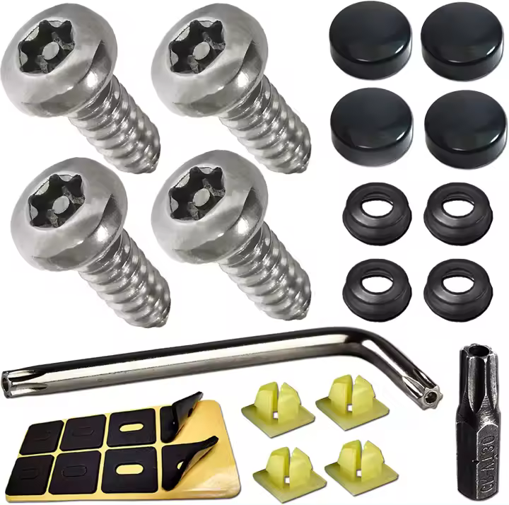 Juego De 4 Tornillos Antirrobo Para Placa De Matrícula Negro Acero Inoxidable Resistente Al Desgaste Herramientas De Montaje Para Etiquetas De Coche M6 (1/4") - 1