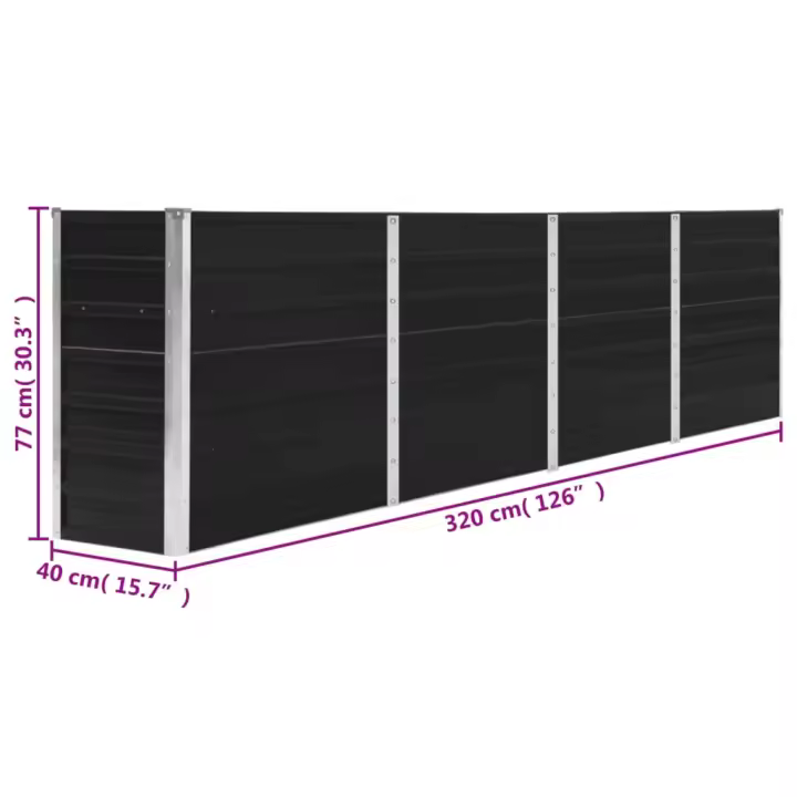 vidaXL Jardinera elevada acero galvanizado gris antracita 320x40x77 cm - 1
