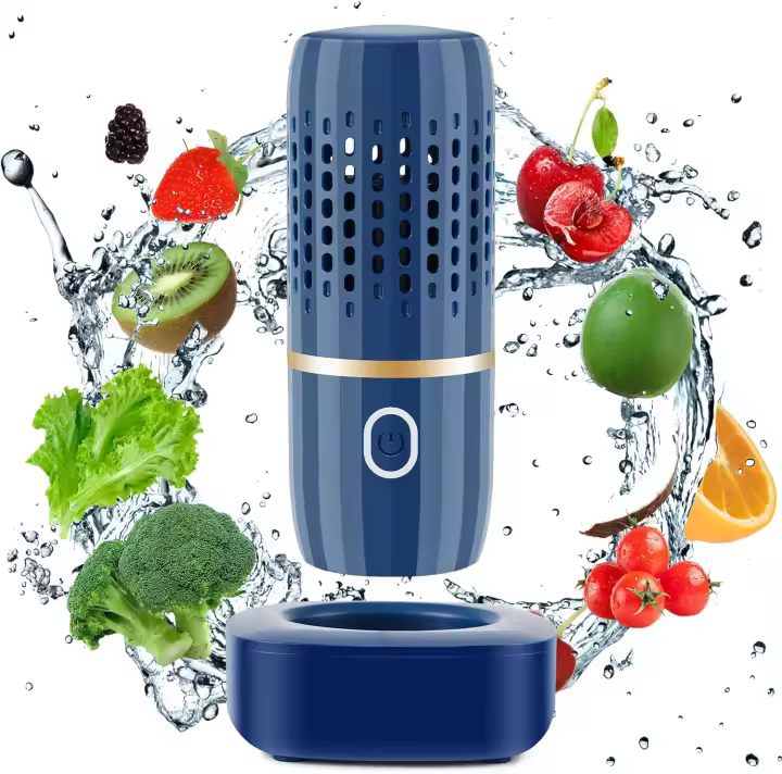 Purificador de Frutas y Verduras con Tecnología de Iones OH, Esterilización en Forma de Cápsula, Temporizador Mecánico, Capacidad de 8L, para Limpiar Granos, Arroz, Carne y Mariscos (Azul) - 1