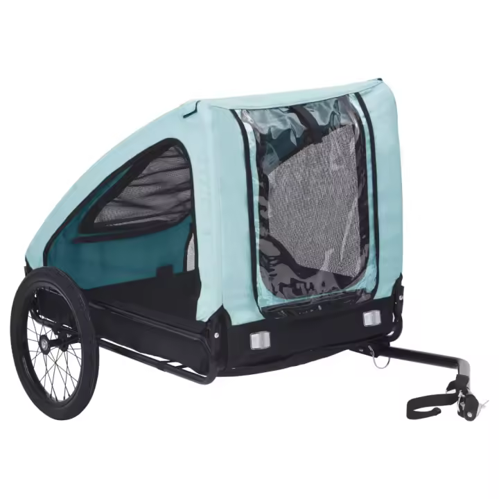 vidaXL Remolque de bicicleta para mascotas azul y negro - 1
