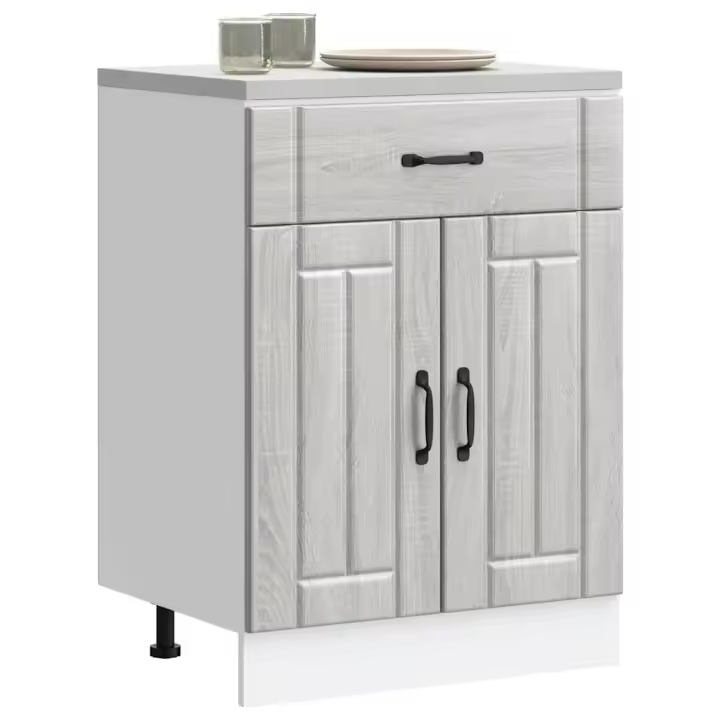 vidaXL Mueble bajo de cocina Lucca madera de ingeniería blanca en color Blanco/Gris sonoma/Gris hormigón y más | almacenamiento funcional diseño moderno para baño dormitorio sala - 1