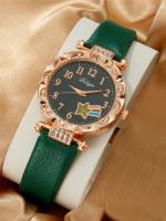 Reloj De Cuarzo Para Mujer Con Cinturón De Dibujos Animados Joyería De Moda Simplicidad Collar Con Diamantes Aretes Y Anillo Pack De 5 Piezas - details 3