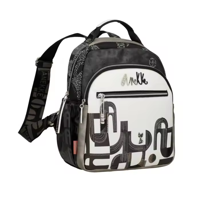 Mochila Anekke Peace & Love Sixties - Blanco y Negro - Asas Regulables - 25 X 30 X 14 Cm - 1