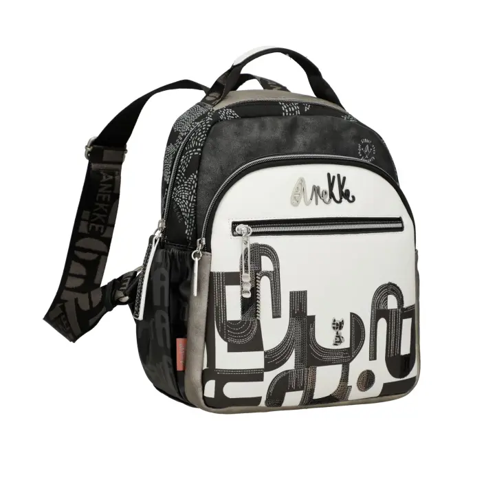 Mochila Anekke Peace & Love Sixties - Blanco y Negro - Asas Regulables - 25 X 30 X 14 Cm - 1