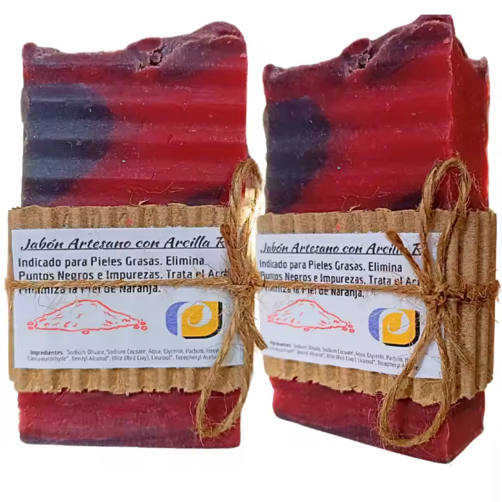 2 Jabones Artesanos Naturales de Arcilla Roja. PumarShop Cinnia Natura. Piel Grasa. Acné. Puntos Negros - 1