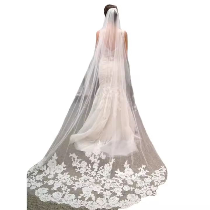 Velo De Novia Bordado Con Borde De Encaje Lace Un Solo Capa 3m Con Cepillo Para Mujeres Vestimenta De Boda VINOPROM - 1