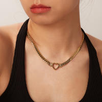 Collar De Cadena Cubana De Acero Inoxidable 316L Para Mujer Con Corazón Hueco Cadena Serpiente Plana Joyería De Moda Clavícula Hipóalergénica - details 1