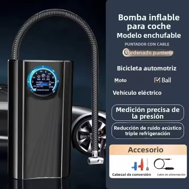 Bomba De Aire Eléctrica Para Coche Con Voltaje De 4.7V Y Barómetro Cable Incluido Medidor De Presión De Neumáticos Para Motocicleta - 1