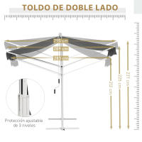 Outsunny Toldo de Pie Independiente 300x295x260 cm con Manivela Doble Cara Ángulo Ajustable Portátil Protección Solar para Jardín Terraza Patio Gris - details 4
